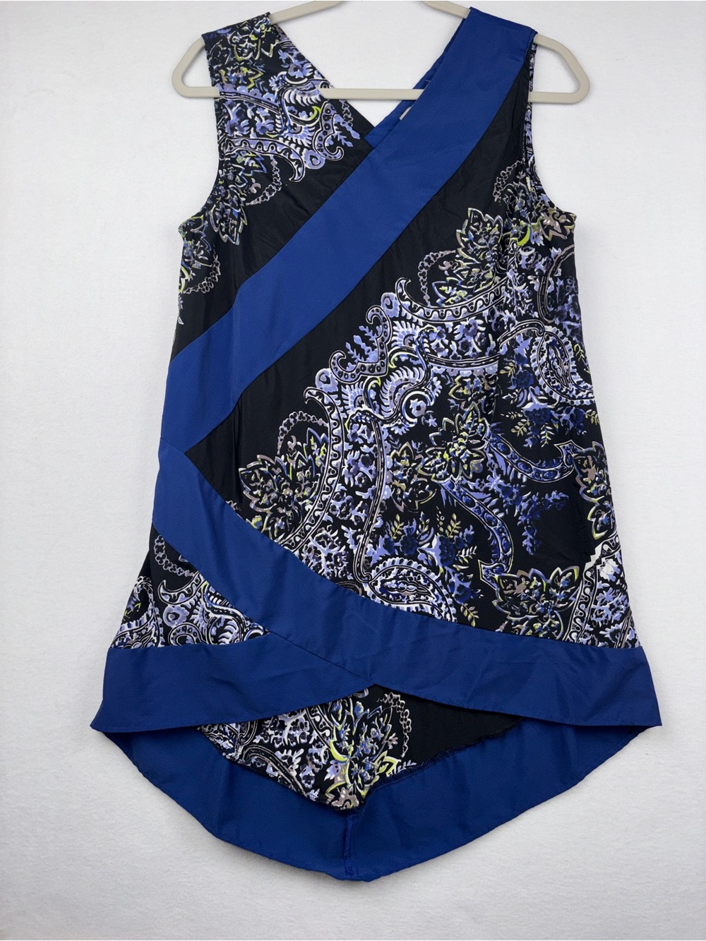 Joan Vass Black and Blue Paisley Sleeveless Tunic